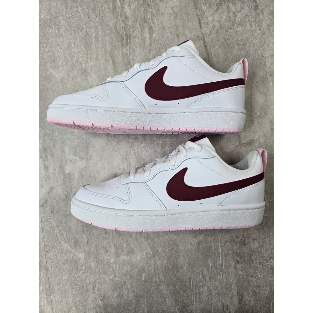 Nike Court Borough 8.5 White Burgundy Pink Leather Sneakers Retro Y2K Streetwear - Picture 6 of 11